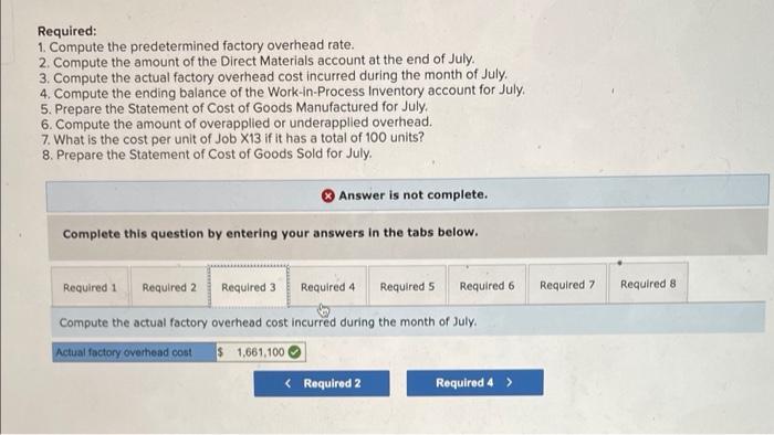 costs to apply factory overhead to all jobs. During the month of