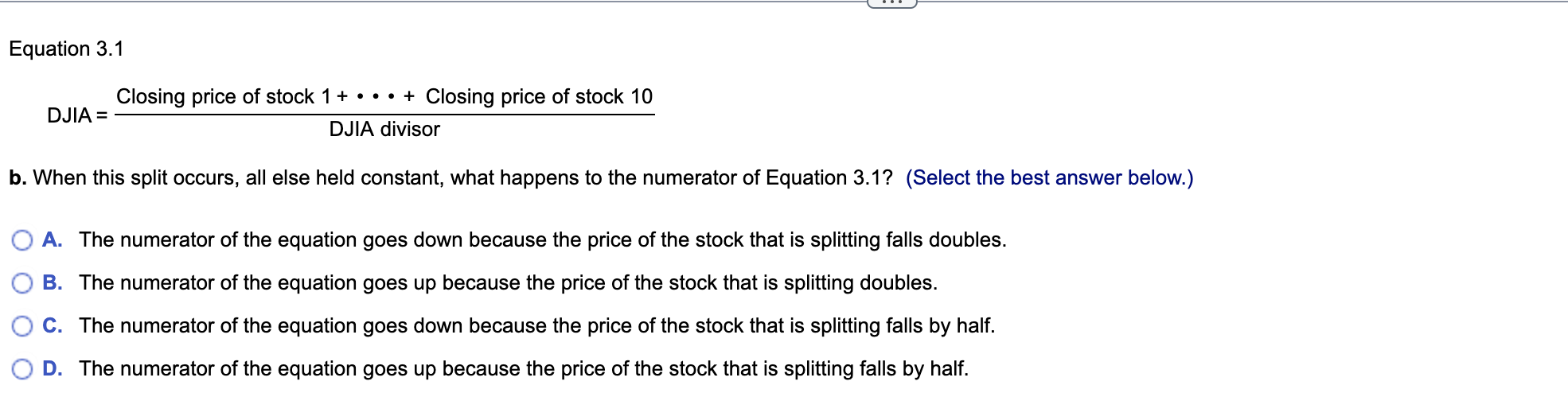 you think happens to the denominator of Equation 3.1? (Select the best