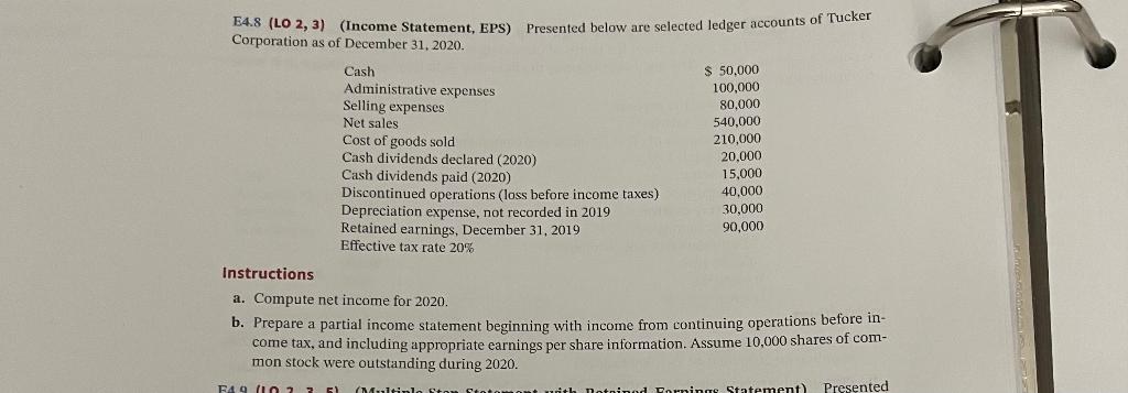 (Income Statement , EPS) Presented below are selected ledger accounts of Corporation