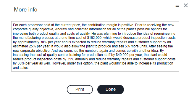 The plant's initial budgeted revenues and quality costs for 2020 are as