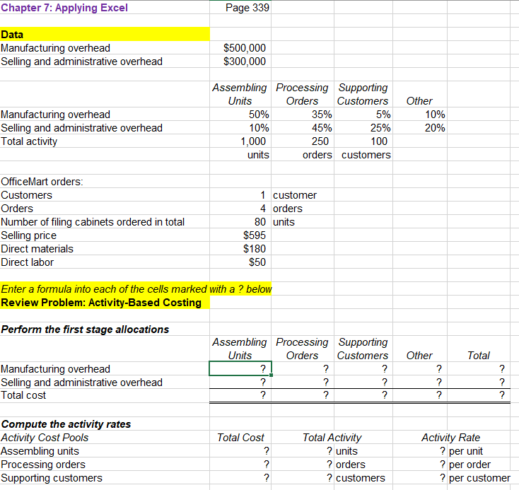 formulas in the cells below with question marks. 2. Then, make a