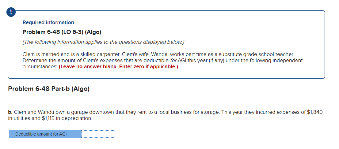 information applies to the questions displayed below.] Clem is married and is