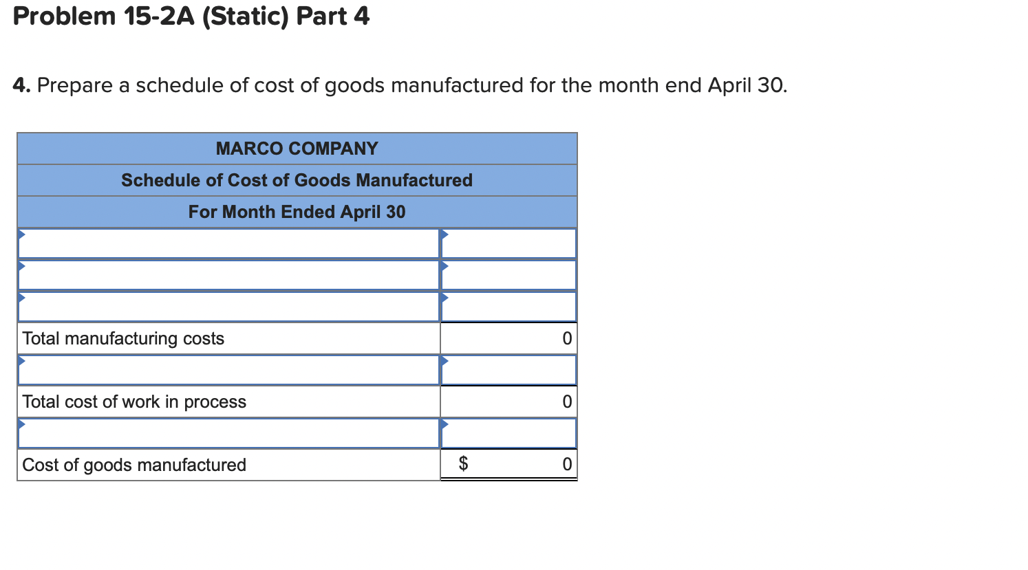 cost of goods manufactured LO P1, P2, P3, P4 [The following information