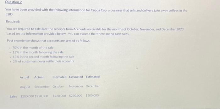  Question 2 You have been provided with the following information for