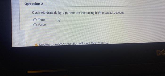  ASAP Question 2 Cash withdrawals by a partner are increasing his/her