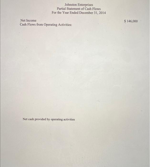 additional data for Johnston Enterprises is presented below. Prepare the portion of