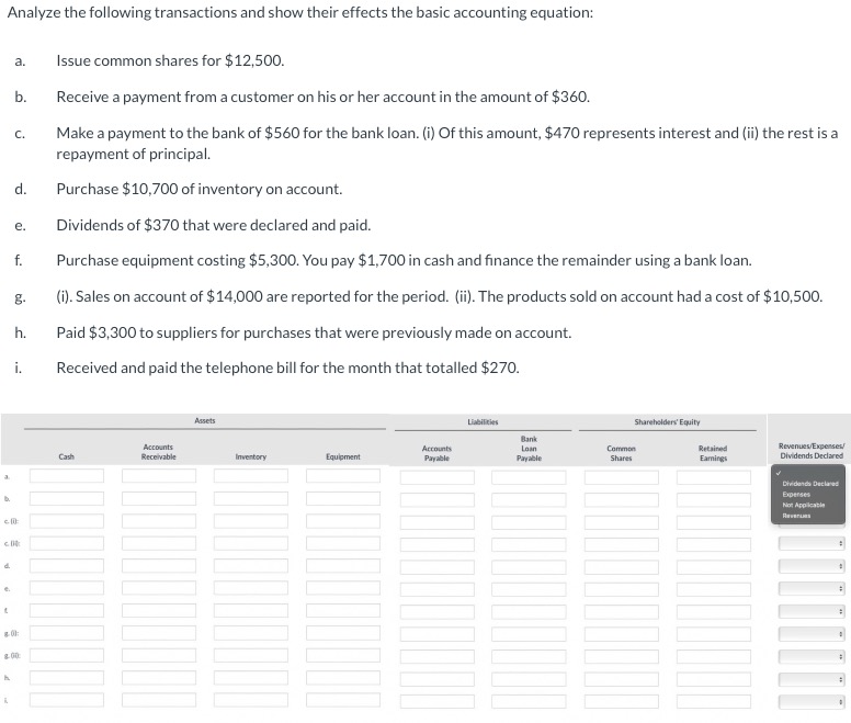 Analyze the following transactions and show their effects the basic accounting