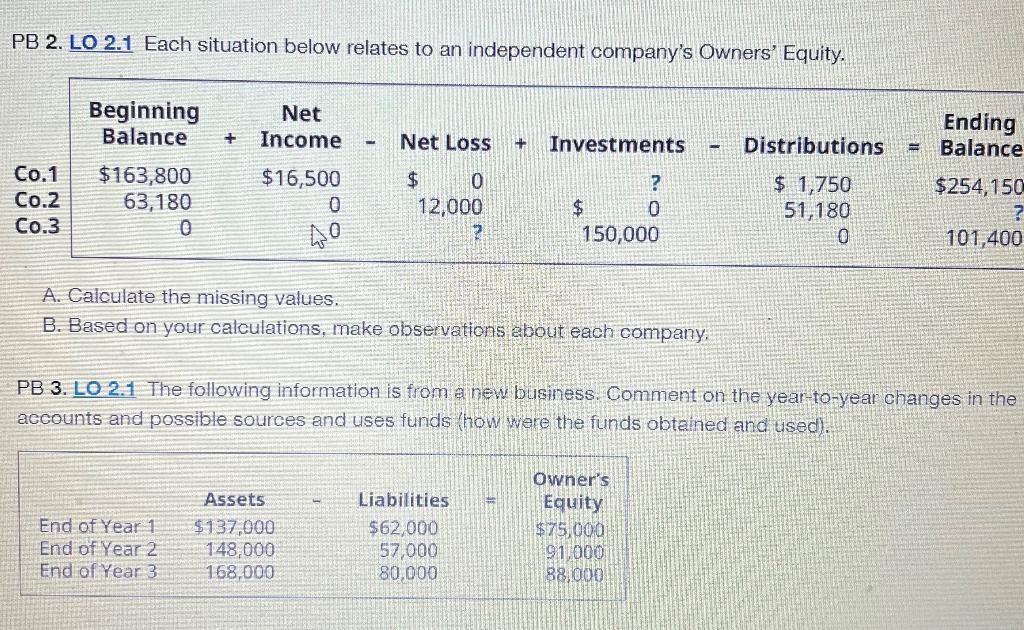 Please answer PB2 and 3 PB 2. LO 2.1 Each situation below