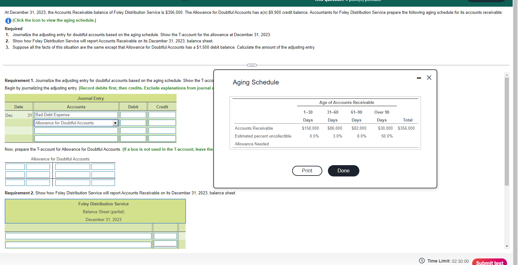  (Click the icon to view the aging schedule.) Required 1. Journalize
