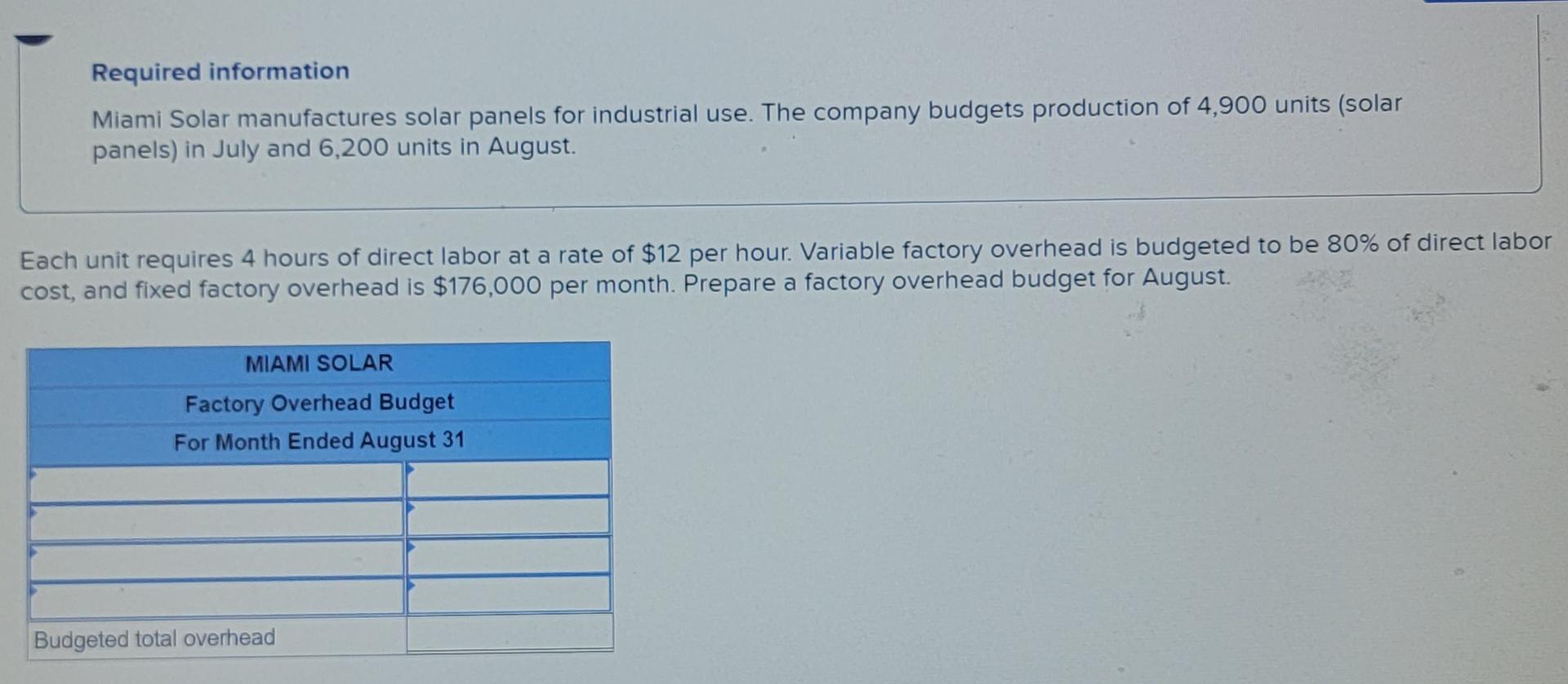  please show how you solved the problem Required information Miami Solar