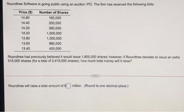 make final answer clear please Roundtree Software is going public using an