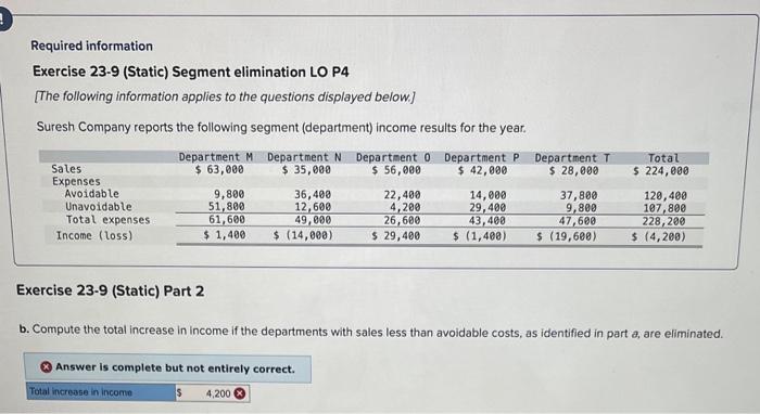 information Exercise 23-9 (Static) Segment elimination LO P4 [The following information applies