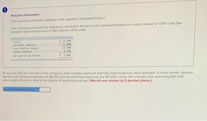 i need the answer to that question Required information The foliowng infortiation