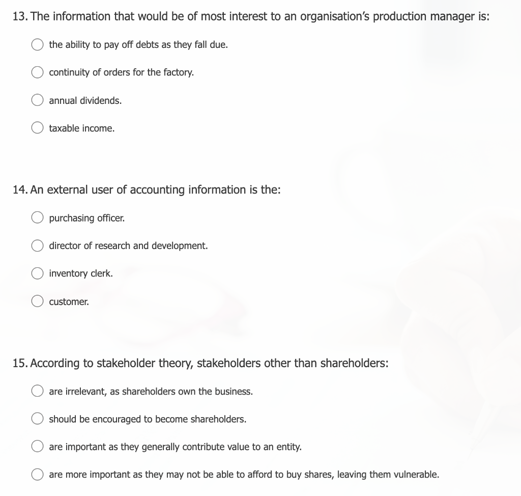  please answer for all 13. The information that would be of