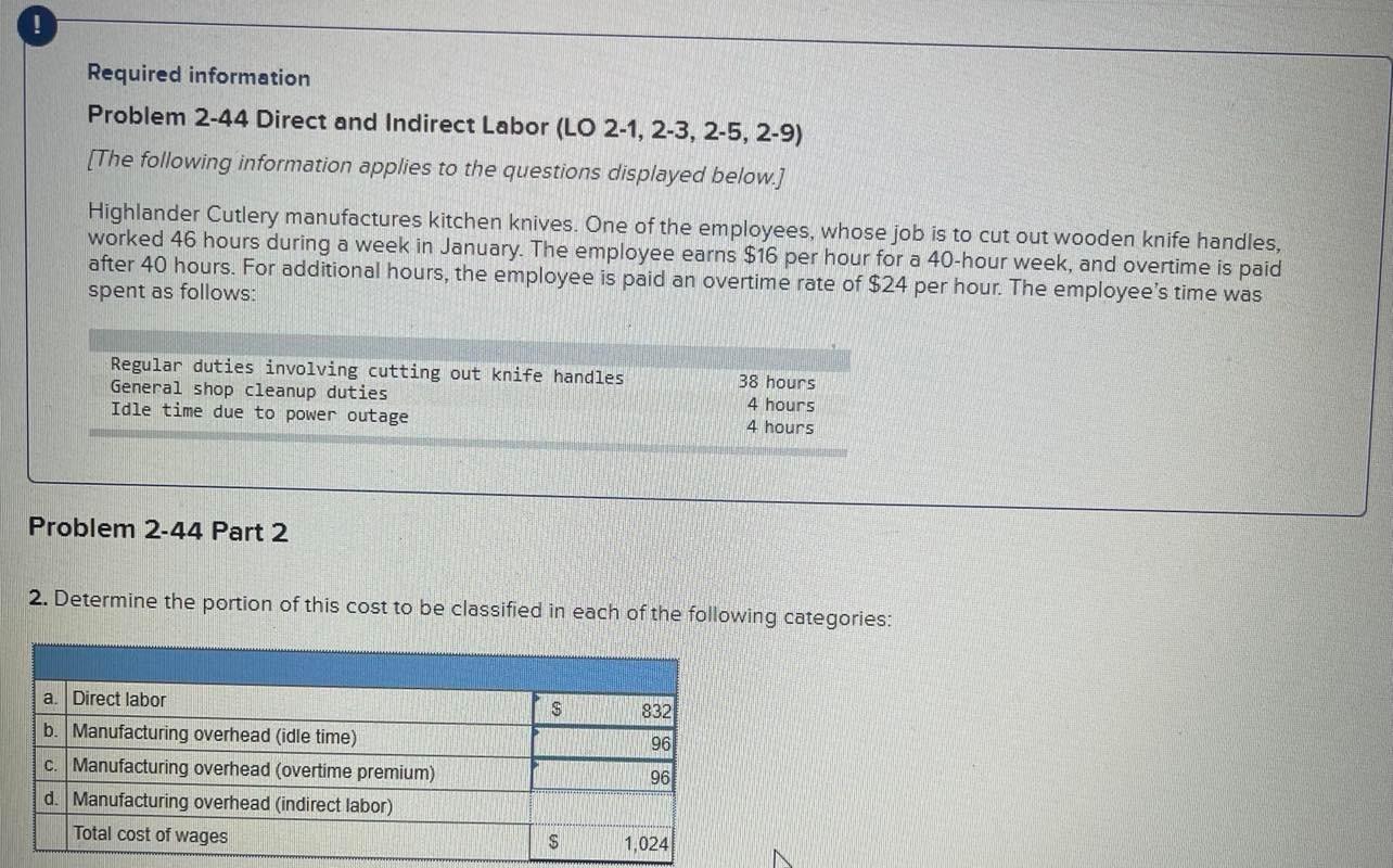 Need help figuring this out Required information Problem 2-44 Direct and Indirect
