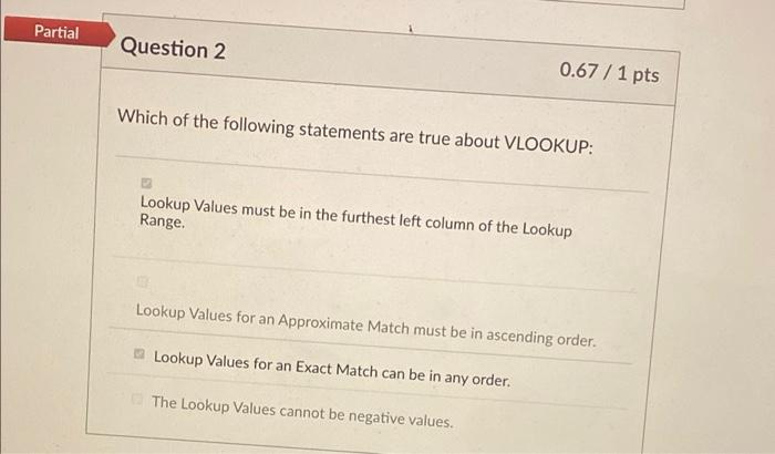 only answer if knowledgeable on excel! Partial Question 2 0.67 / 1