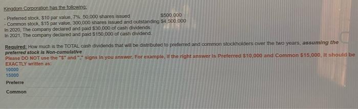 Please I need the answer fast I dont have time Kingdom Corporation