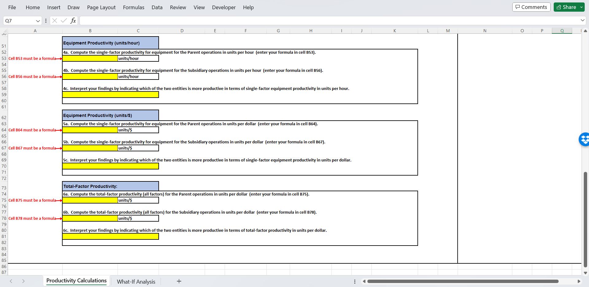 30 points) + What-If Analysis Tab ( 25 points) by comparing the