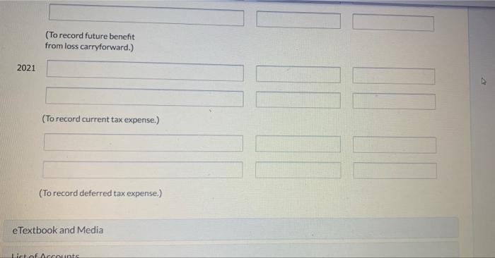 entries for each of the years 2018 to 2021 to record income