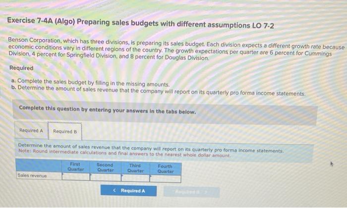 Benson Corporation, which has three divisions, is preparing its sales budgetEach division