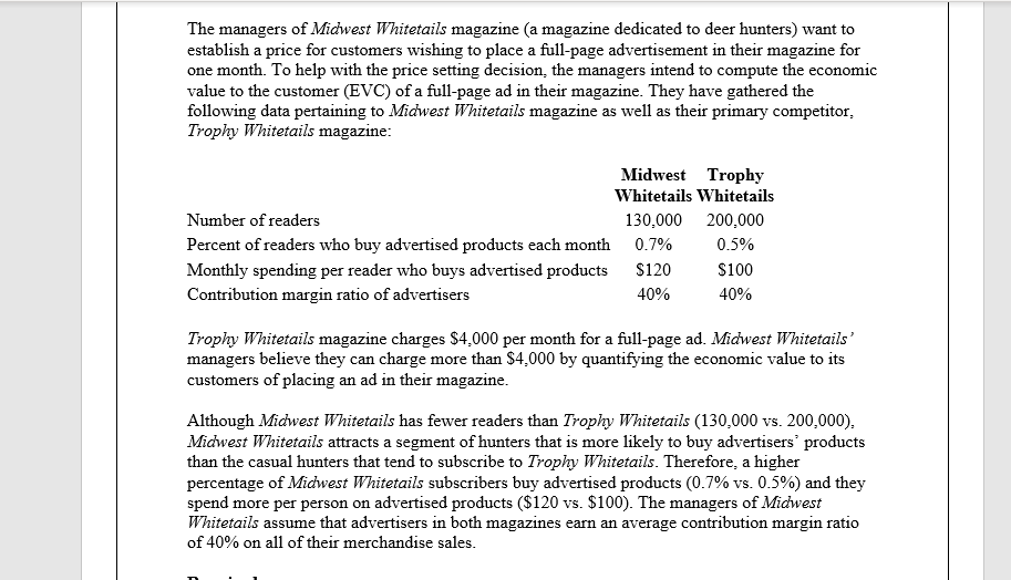 Required: From a value-based pricing standpoint: What is the reference value that