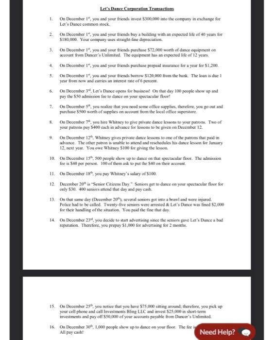 #16 the fee is 60. please create a t chart Letts Dance