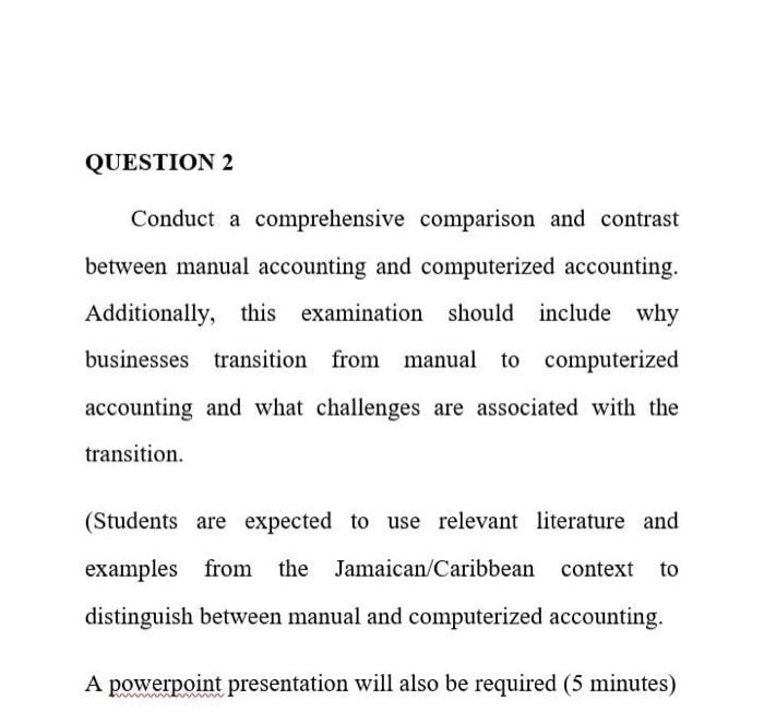 computerize Accounting Conduct a comprehensive comparison and contrast between manual accounting and