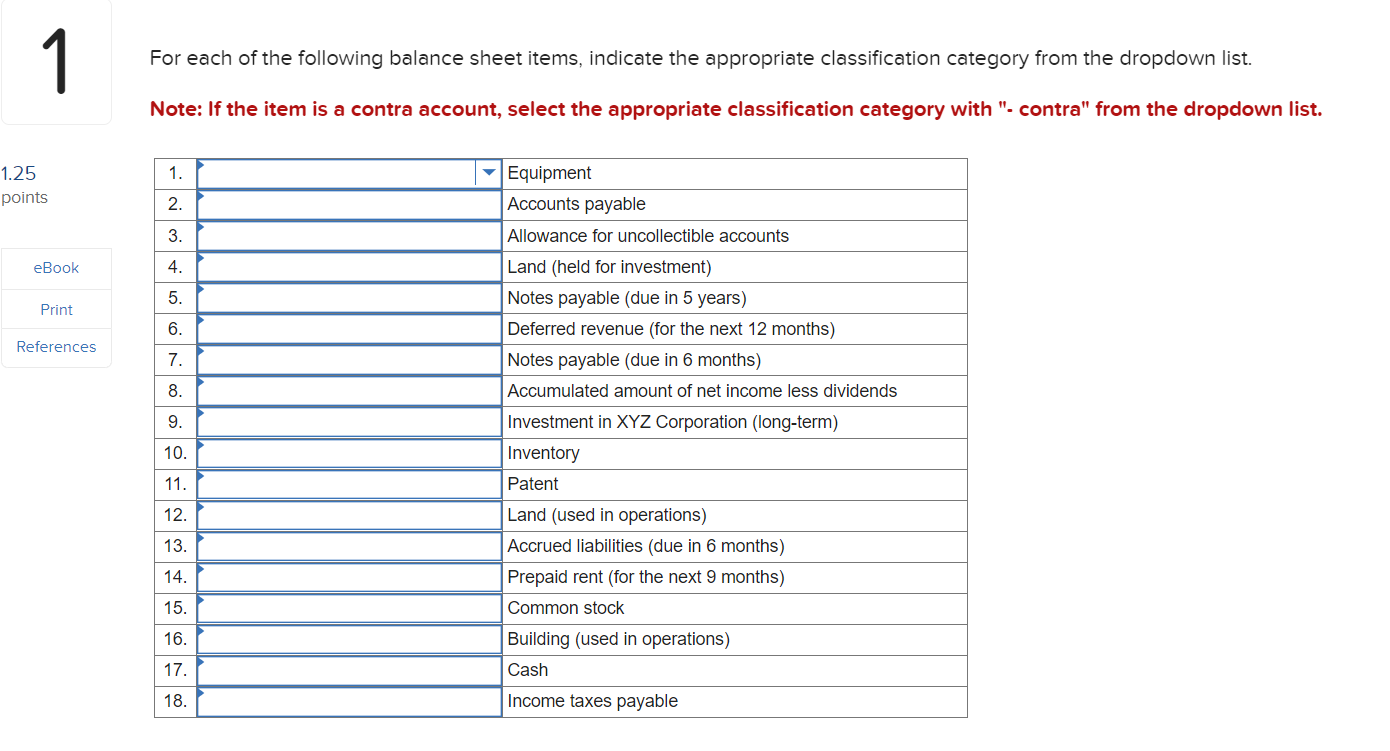 Answers available for each question : Current assets Current assets - contra