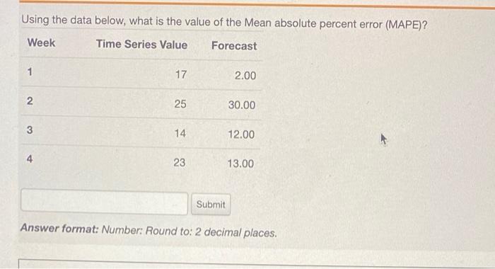 Number: Round to: 1 decimal places. Using the data below, what is
