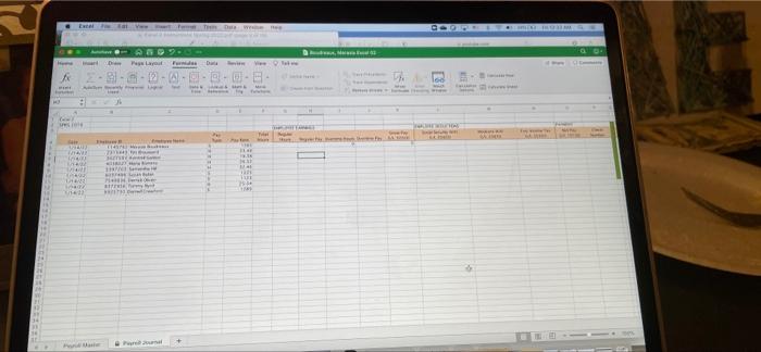 columns of your Payroll Journal worksheet, create formulas that will calculate regular