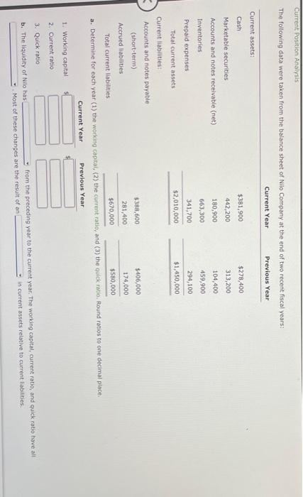 current position analysis Current Position Analysis The following data were taken from