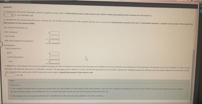 equivalent units schedule and cost information for its Sewing Department for the