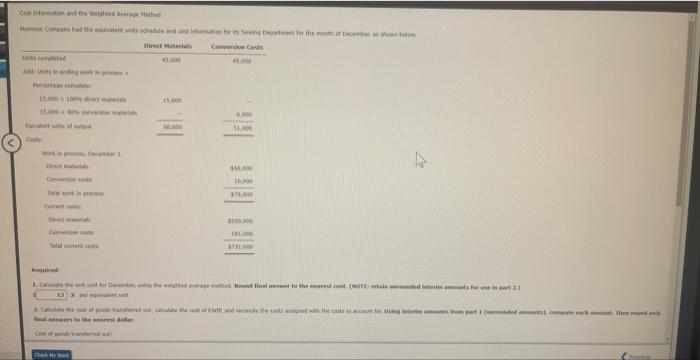 month of December, as shown belo Units completed Add: Units in ending