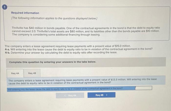 following information applies to the questions displayed below.] Thrillville has $40 million