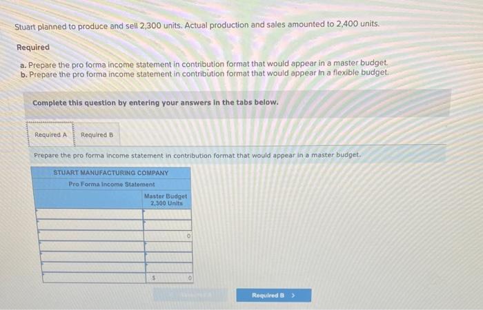Exercise 8-1A (Algo) Preparing master and flexible budgets LO 8-1 Stuart Manufacturing