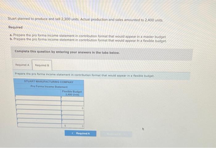 Company established the following standard price and cost dataStuart planned to produce