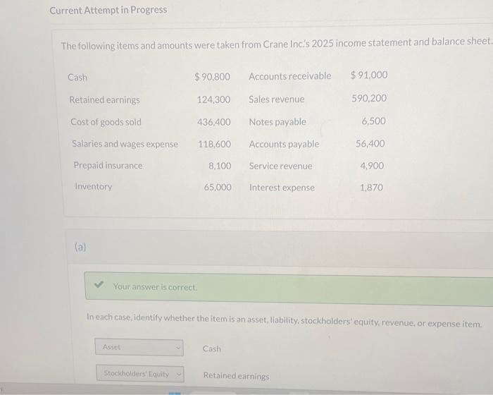 please solve Current Attempt in Progress The following items and amounts were