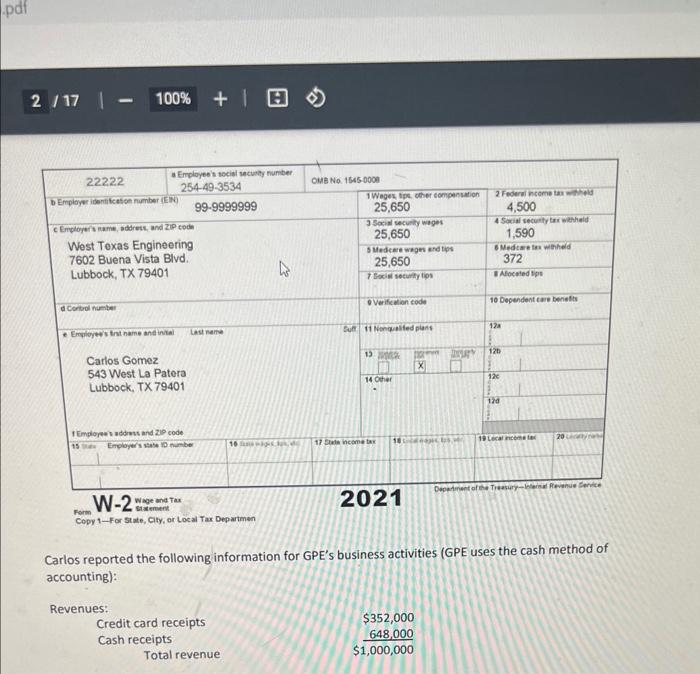 federal income tax return for Carlos and Maria Gomez. Ignore the requirement