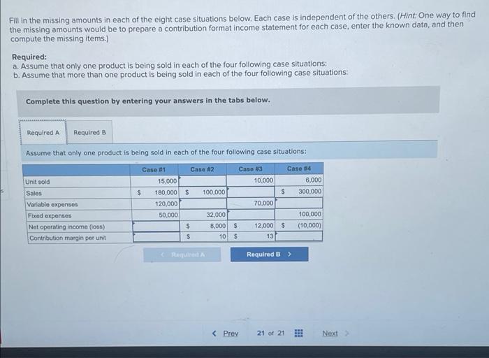 the eight case situations below. Each case is independent of the others.