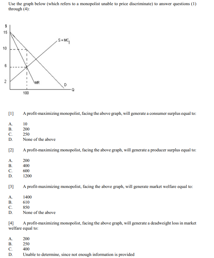 Please help solve Use the graph below (which refers to a monopolist