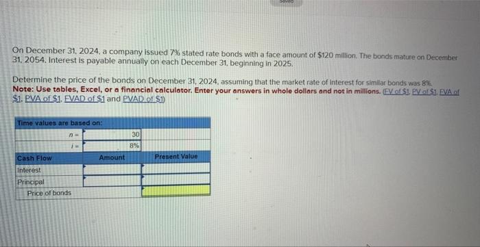 how do you do this? On December 31,2024 , a company issued