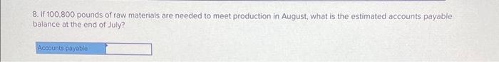 month. c. The ending finished goods inventory equals 20% of the following
