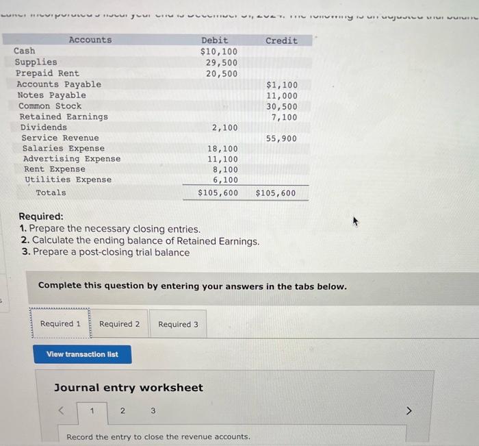 Please answer all parts. Required: 1. Prepare the necessary closing entries. 2.