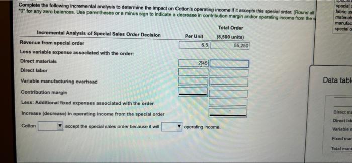 will not be led by the special order Data table Complete tulioung