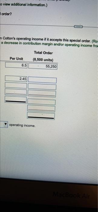 Analysis of pecilante Decision Peru 500 Revenue from special order Las variable