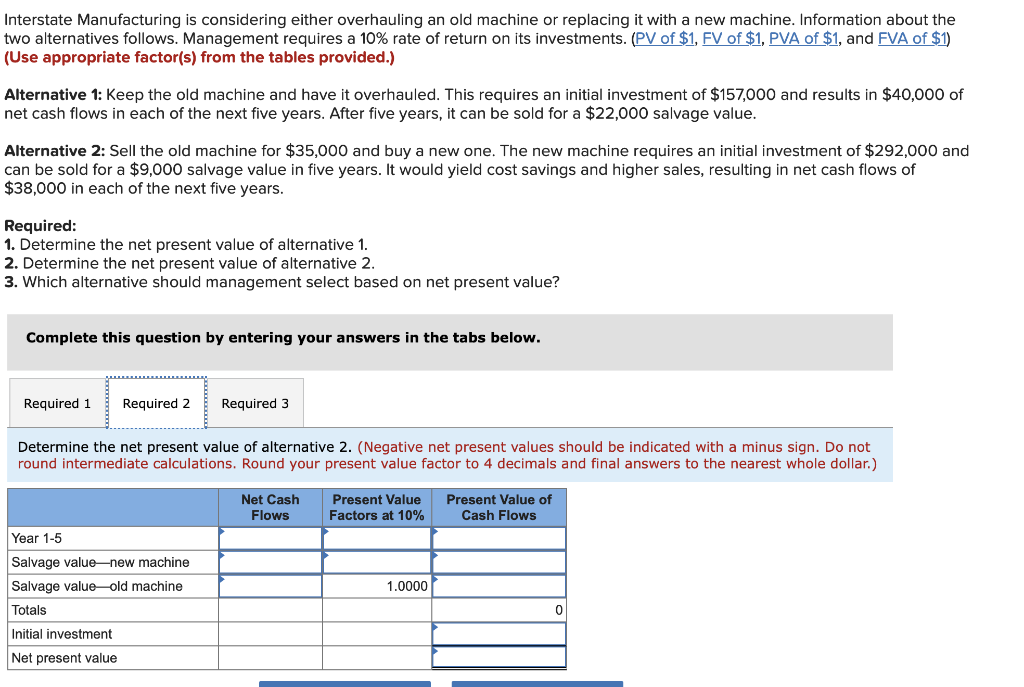 Manufacturing is considering either overhauling an old machine or replacing it with