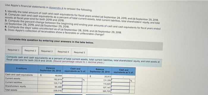 answer the following. 1. Identify the total amount of cash and cash