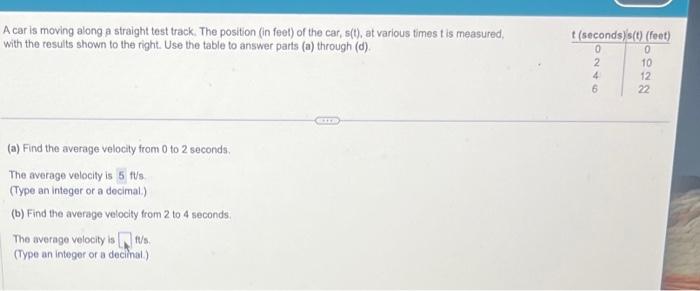  please answer a through d A car is moving along a