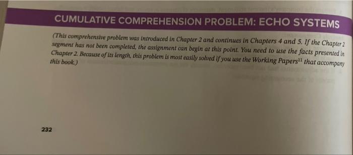 COMPREHENSION PROBLEM: ECHO SYSTEMS CHECK FIGURE: 2. Total credits in post-closing trial