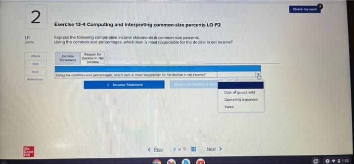 percents LO P2 Express the following comparative income statements in common-size percents.